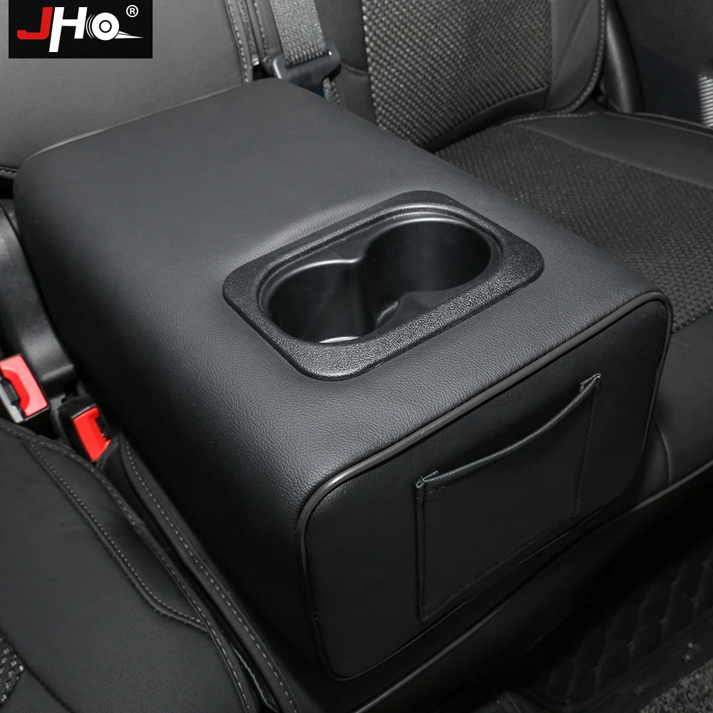 JHO Rear Row Seat Central Armrest Box Pillow w/ Cup Holder Pocket for