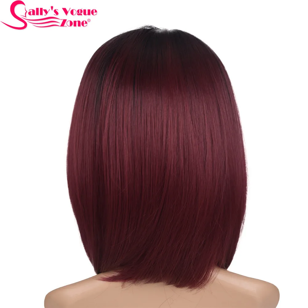 Sallyhair средняя часть 12 дюймов в японском стиле Температура волокна синтетические волосы с эффектом деграде(переход от темного к Черные и темно-красные туфли Красного цвета парик для Для женщин