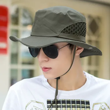 

2019 Military Panama Safari Boonie Sun Hats Cap Summer Men Women Camouflage Bucket Hat With String Fisherman Cap
