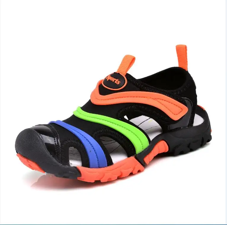 JawayKids/модные сандалии для мальчиков и девочек; дышащая повседневная обувь; детская пляжная обувь с рисунком; детская обувь; мягкая нескользящая обувь - Цвет: Orange black