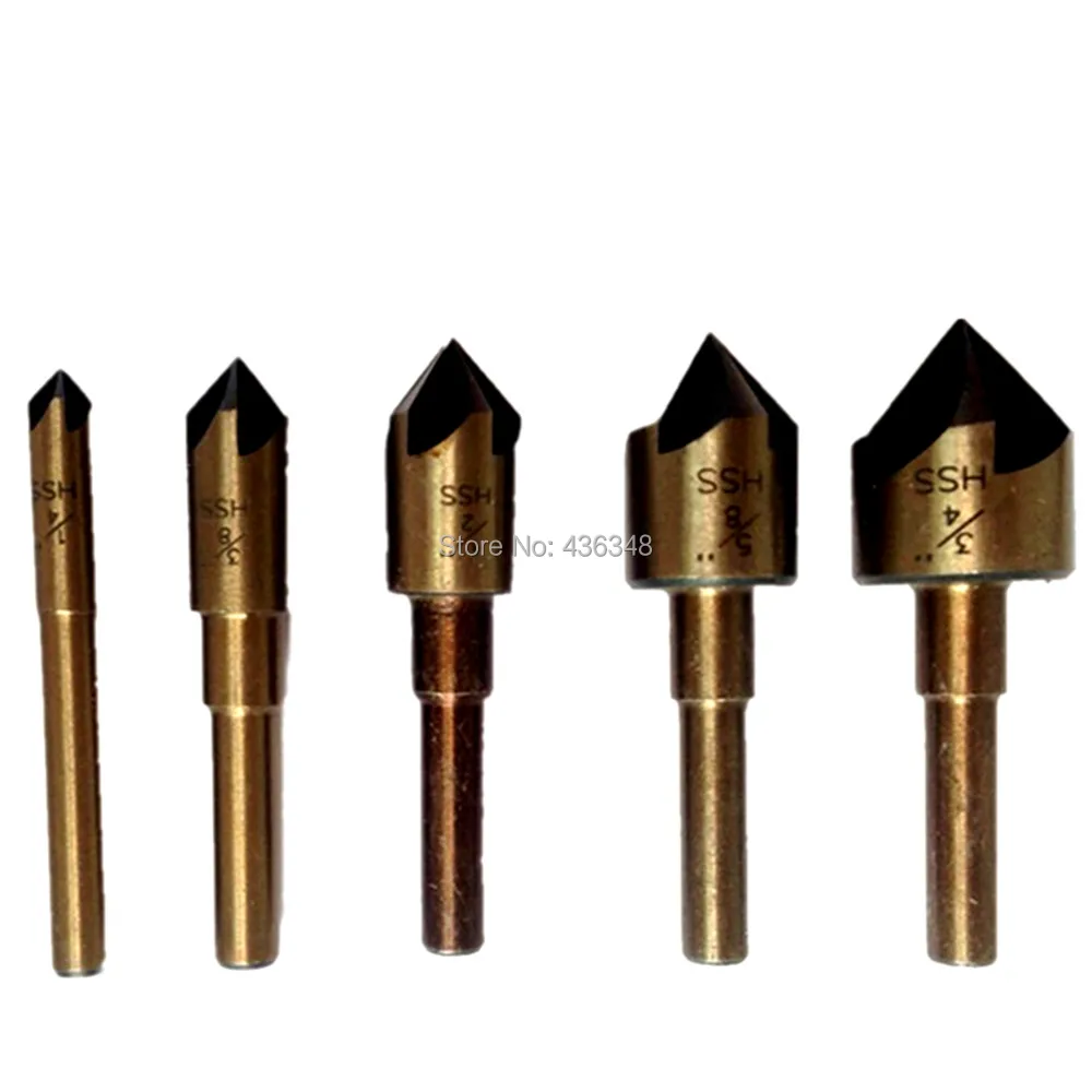Wesleydrill 5-Piece Countersink Bit Set | 82 Degree HSS Drill Bits For Metal & Wood (1/4"-3/4")