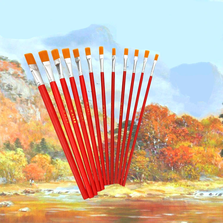 

Red High Quality 12pcs Painting Brush Pen Nylon Hair Hand-painted Brush Painting Landscape Acrylic Painting Pen Brushes