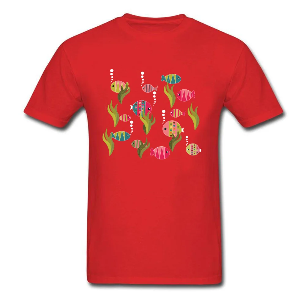 Fishes T-Shirt Newest Short Sleeve Street Cotton Crew Neck Mens Tops Tees Printed T-Shirt Summer Autumn Drop Shipping Fishes red