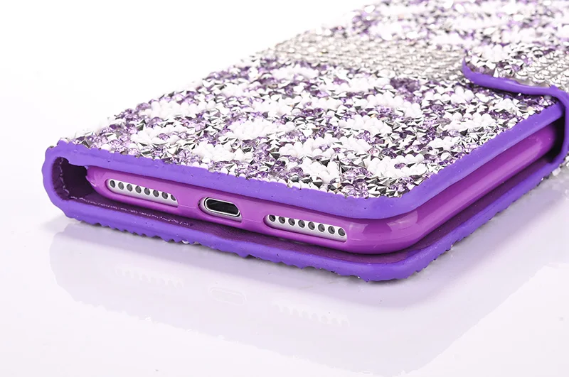 Leopard diamond rhinestone leather case iphone 6 6s 7 8 plus (32)