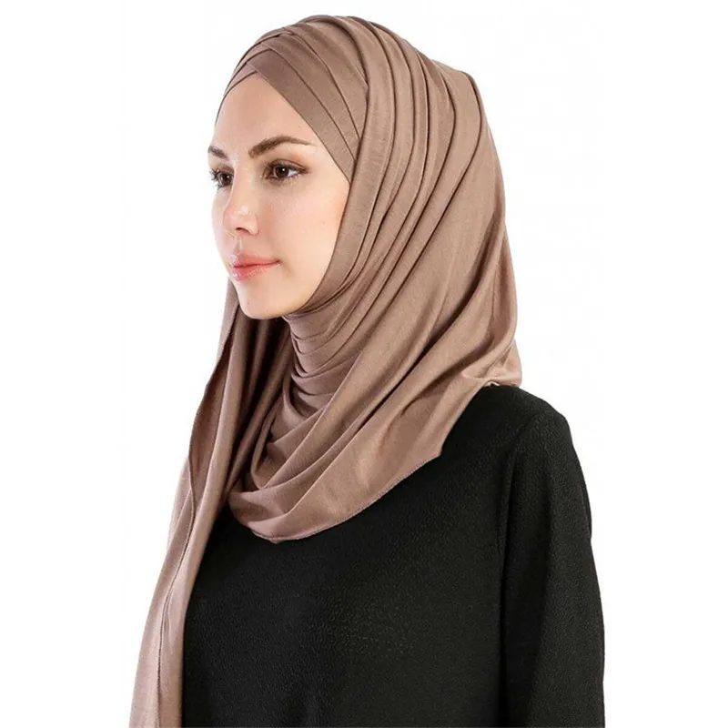 women plain bubble cotton jersey scarf Head hijab wrap solid instant shawls foulard femme muslim hijabs store ready to wear