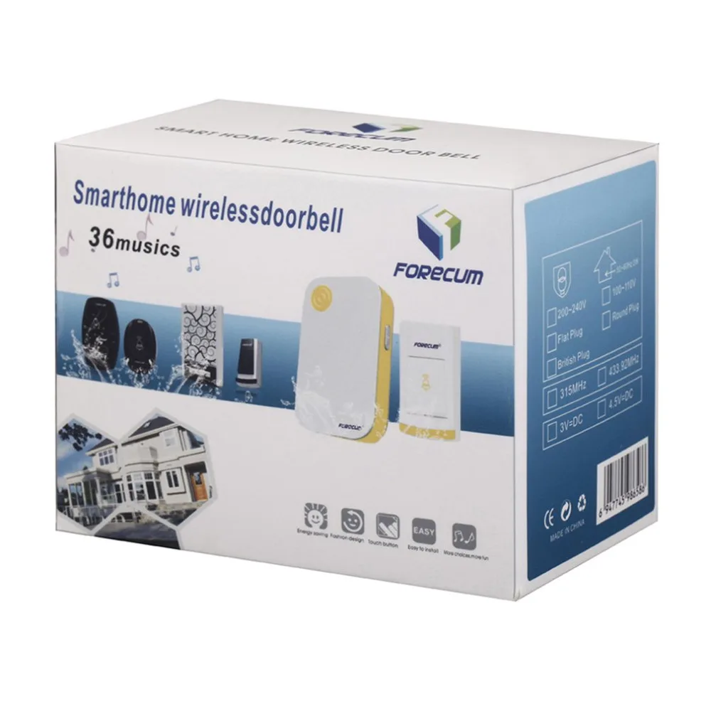 Door Bell with 36 Chimes EU Plug Single Receiver Waterproof Plug-in Type Wireless Doorbell Cordless Smart Door Bells Doorbells Door Bell with 36 Chimes EU Plug Single Receiver Waterproof Plug-in Type Wireless Doorbell Cordless Smart Door Bells Doorbells
