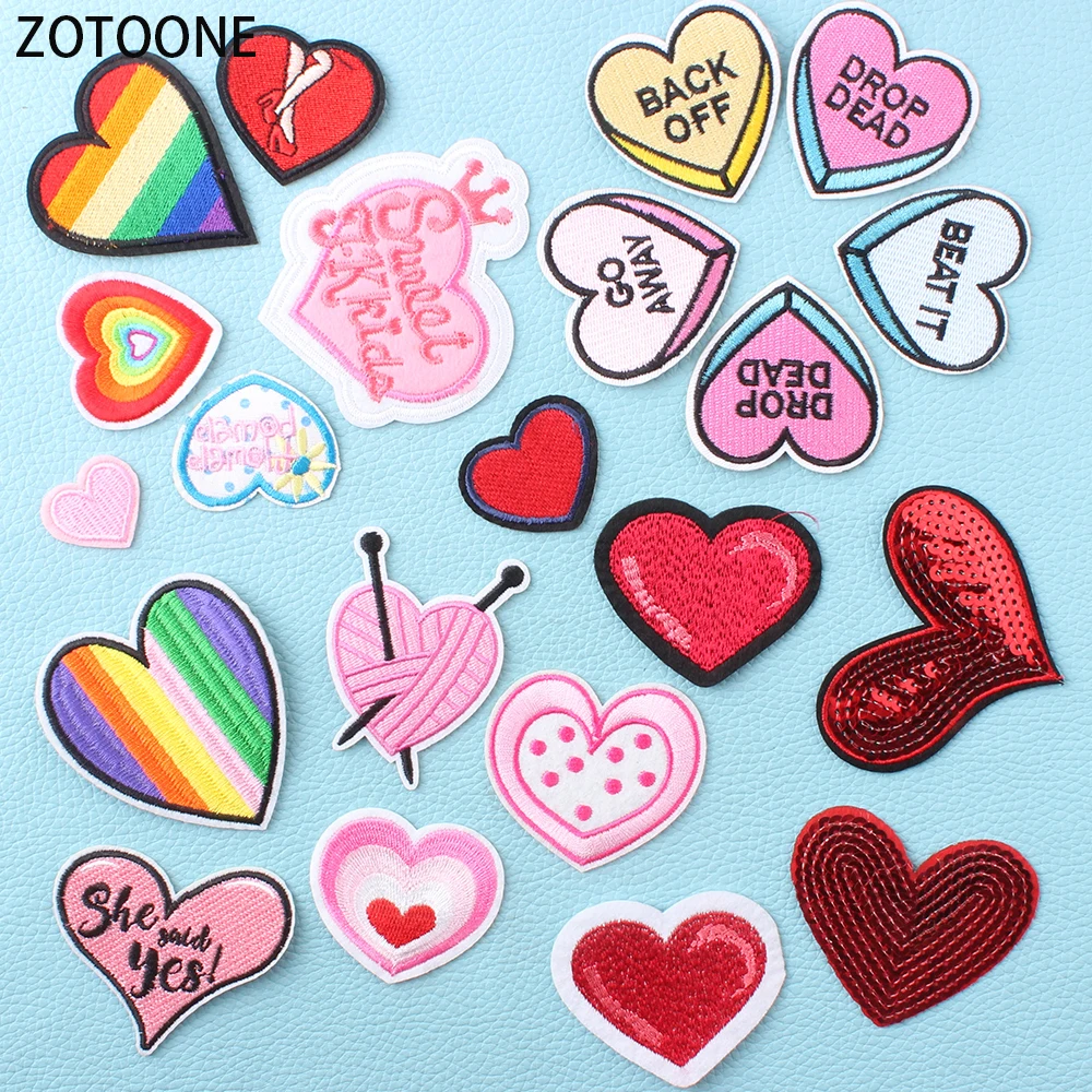 

ZOTOONE Colorful Heart Patches for Clothing Wild Clothes Patch Applications Diy Badges Hand-make Sewing Appliques for Garments E