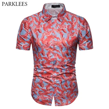 

Mens Hawaiian Shirt 2019 Brand New Leaf Print Hawaii Shirt Slim Fit Short Sleeve Shirt Men Summer Beach Casual Shirts Male 3XL