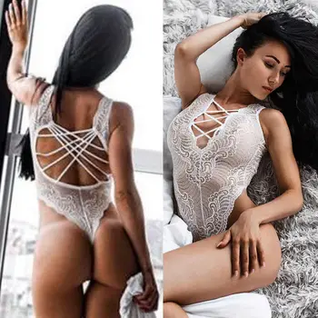 

Sexy Women Lingerie Sleepwear Lace Bodycon V-Neck Nightwear Bodysuit