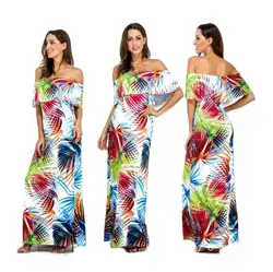 Для женщин летние пляжные Африканский принт платья для обёрточная бумага с открытыми плечами Тонкий Bodycon платье макси ниспадающей оборк
