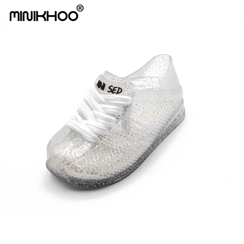 Mini Melissa/спортивные сандалии; Повседневная прозрачная детская обувь для девочек; бразильские прозрачные сандалии для девочек; дышащие сандалии; 13-15,5 см - Цвет: Silver