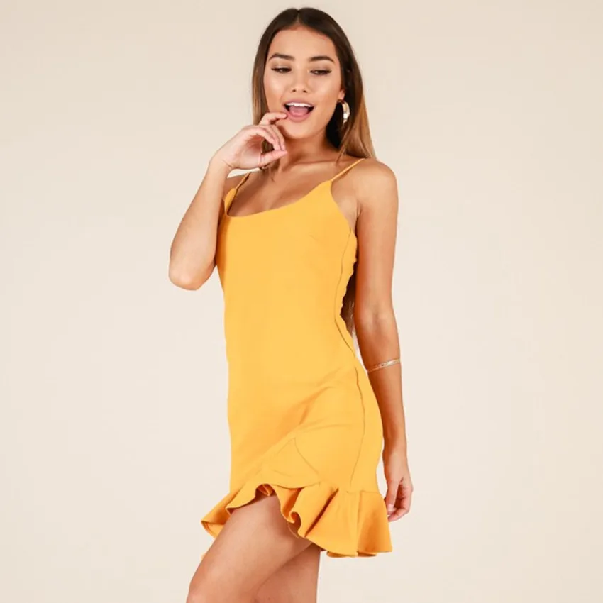 2018 Sexy Backless Yellow Summer Dress Women Vestidos Slash Neck Party ...