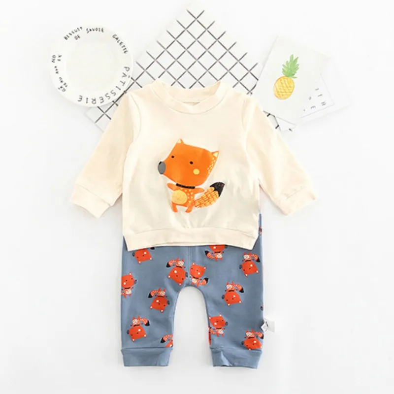 Cute Boys Girls Clothes Children Clothing Toddler Boy Girl Clothing Sets Fox Character Solid Kids Clothes 2017