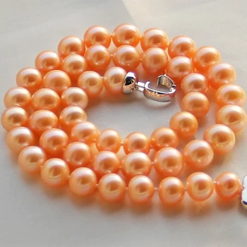 

Luxury jewelry collection natural pearl necklace pure pink 10-11mm round bright genuine send mom GIFT
