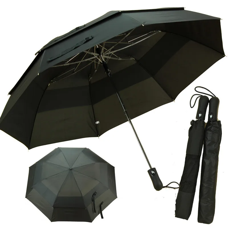 Free shipping Black 130cm two fold double bridge honey tomb fiberglass golf umbrellas auto open men's business parasols