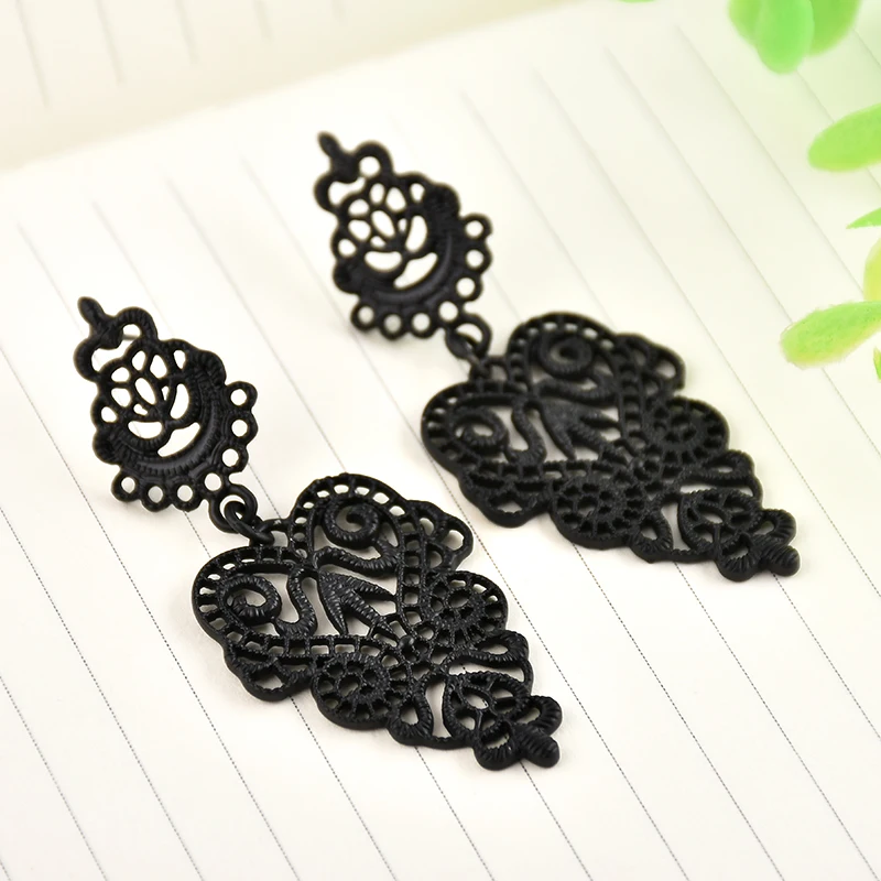 Модные новые стильные черные металлические полые серьга в форме листа в богемном стиле женские вечерние ретро серьги ювелирные изделия