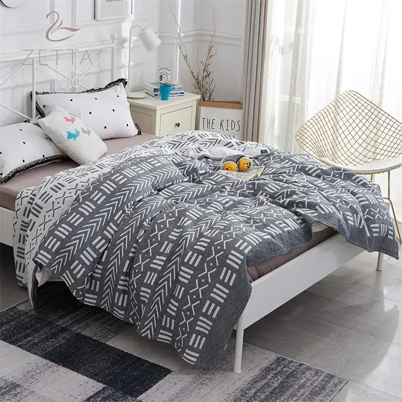 [ZETTA] трехслойное Марлевое полотенце, хлопковая одно-, двуспальная, летняя, кондиционер, летнее, прохладное, стеганое, тонкое стеганое одеяло - Цвет: gray