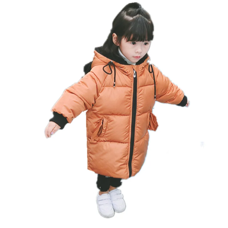Зимняя куртка для девочек с меховым воротником и капюшоном; детское теплое пальто с украшениями в виде куклы из мультфильма; Верхняя одежда для девочек; детская одежда - Цвет: Orang