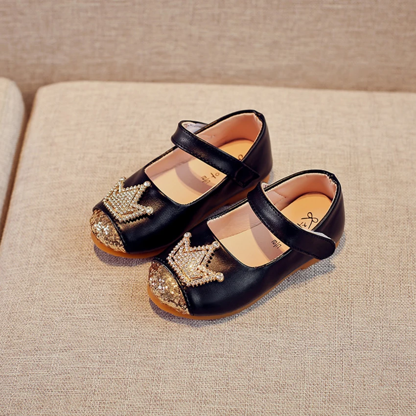 2018 New Fashion Spring Girls Single Shoes Soft Kids Princess Crown