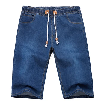 

Plus Size 44 46 48 2020 Summer New Men Denim Shorts Fashion Cotton Elasticity Black Blue Jeans Casual Men's Clothing
