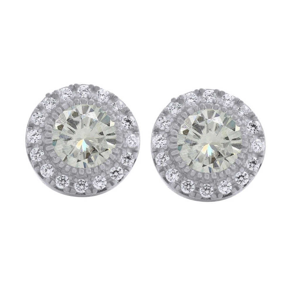10k White Gold 2.25 ct Moissanite Halo Stud Earrings With Push Back