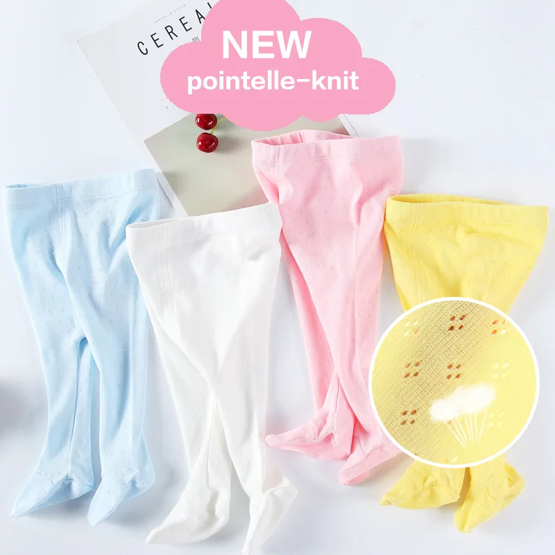 Летние дышащие леггинсы с пятками для малышей; хлопковые сетчатые колготки для младенцев; однотонные плотные штаны для новорожденных; белые чулки для девочек