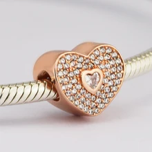 Подходит для браслетов Pandora Очаровательные Подвески с розовым золотом цвет Стерлинговое Серебро 925 пробы-ювелирные изделия бусины