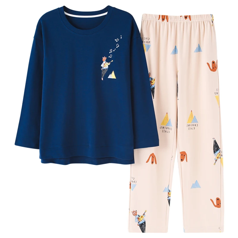 

Women Pajamas Set Cartoon Sleepwear Cotton Nightwear Long Sleeved Female Sleep Clothing Bigyards Nighties Autumn Homewear