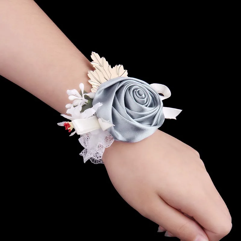 Image 2016 Wrist Corsage Bridesmaid Sisters hand flowers Artificial Bride Flowers For Wedding Party Decoration Bridal Prom Lace flower