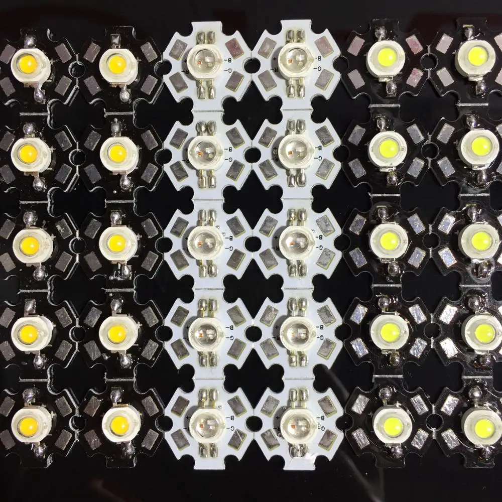 100pcs 고출력 led 다이오드 1W 3W 콜드 웜 화이트 RGB UV 딥 레드 660nm 그린 로얄 블루 450nm 660nm 핑크 LED, 20mm 스타 pcb 포함
