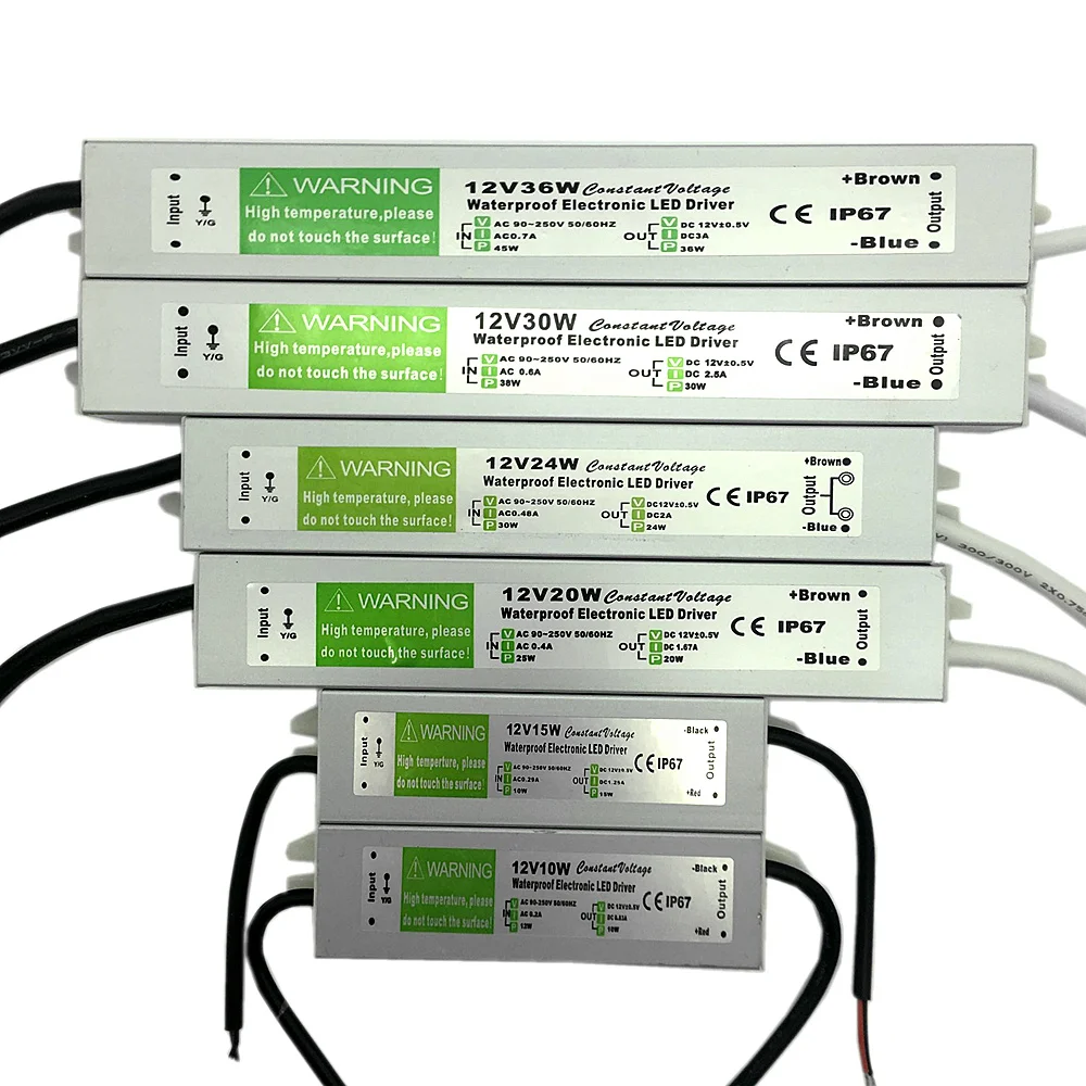 

LED Transformer Power Supply Adapter DC12V/24V 10W/20W/30W/36W/50W/250W Waterproof ip67 LED Driver Transformer for strip light