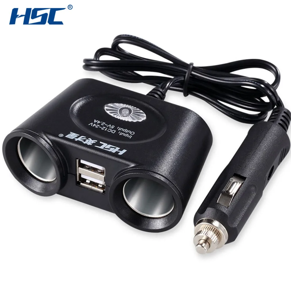 HSC HSC 101 Dual USB Ports Car Charger One Drag Two Car Cigarette Lighter Two Socket