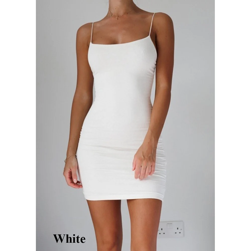 Новинка, модное летнее растягивающееся мини-платье без рукавов, посылка, облегающее платье, сексуальное женское однотонное короткое экзотическое платье на бретельках - Цвет: Белый