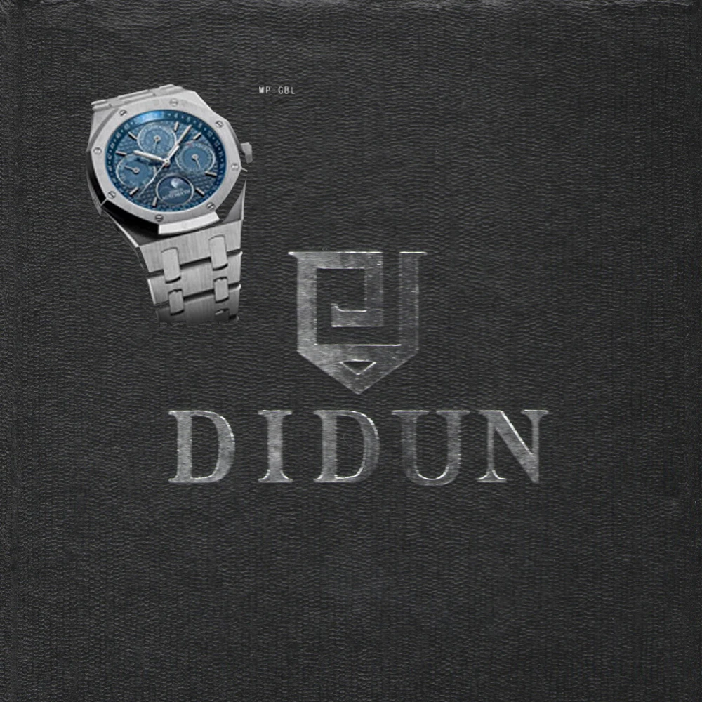 

DIDUN Men Watches Top Brand Luxury Mechanical Automatic Sliver Watch Fashion Business Watch 30m Waterproof Moonphase Wristwatch