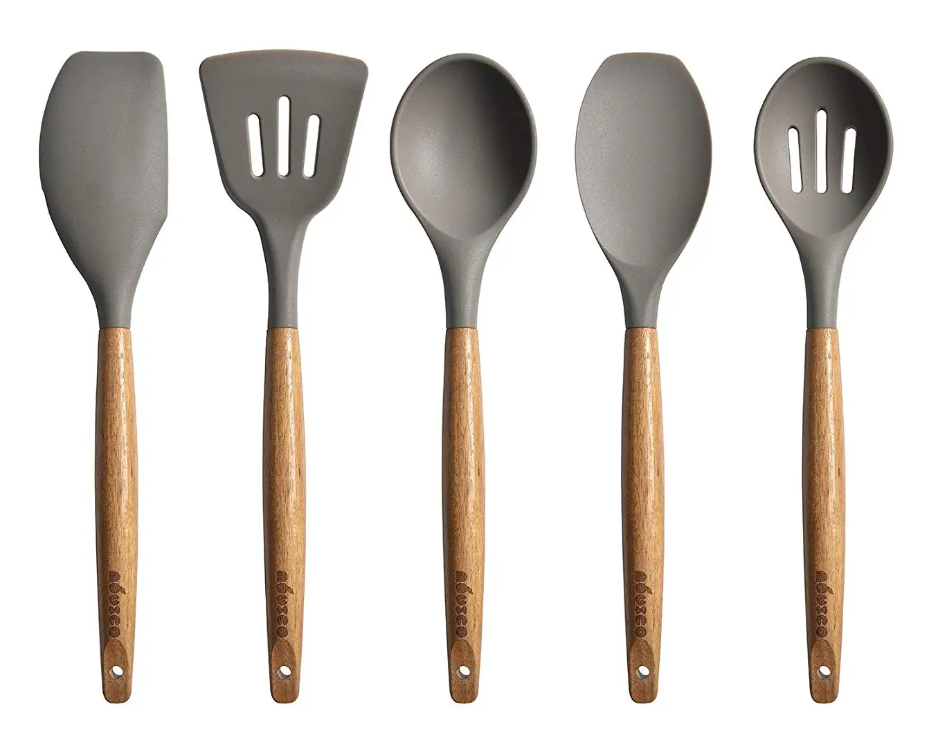 

5 Piece Silicone Cooking Utensil Set with Natural Acacia Hard Wood Handle