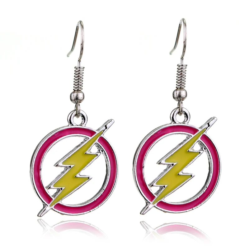 Movie DC Comics Series The Flash Earrings Silver Enameled Lightning