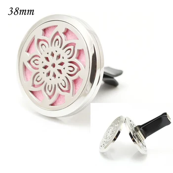

38mm big size 316L Stainless Steel Flower Design Car Air Aromatherapy Essential Oil Diffuser Pendant Locket With Vent Clip