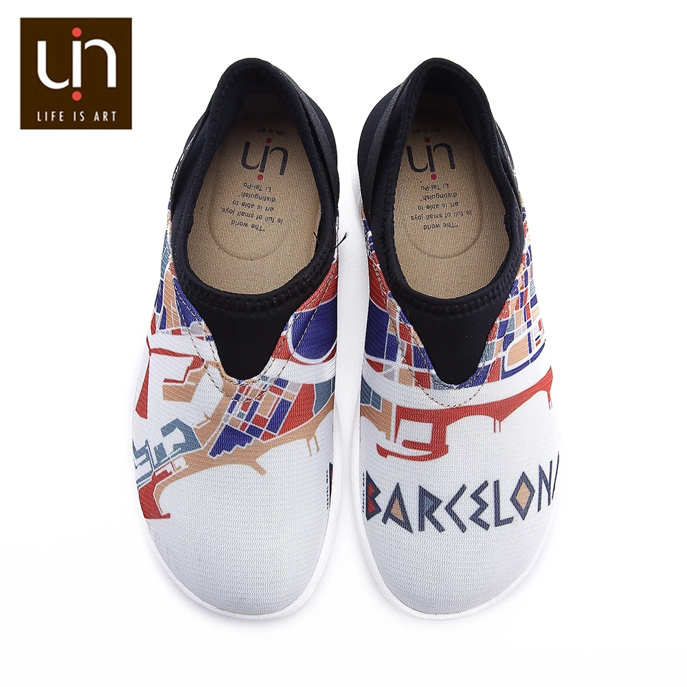 

UIN Barcelona Impress Design Unisex Casual Shoes for Couples Slip-on Sneakers Trendy Travel Flats for Women/Men