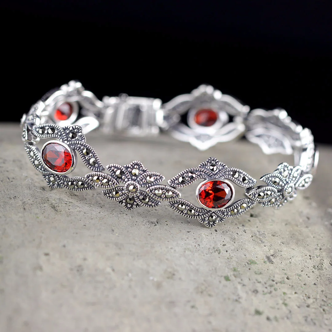 S925 ювелирные изделия из серебра тайский серебряный деликатность ремесло ручной гранат женский браслет продукт - Окраска металла: red