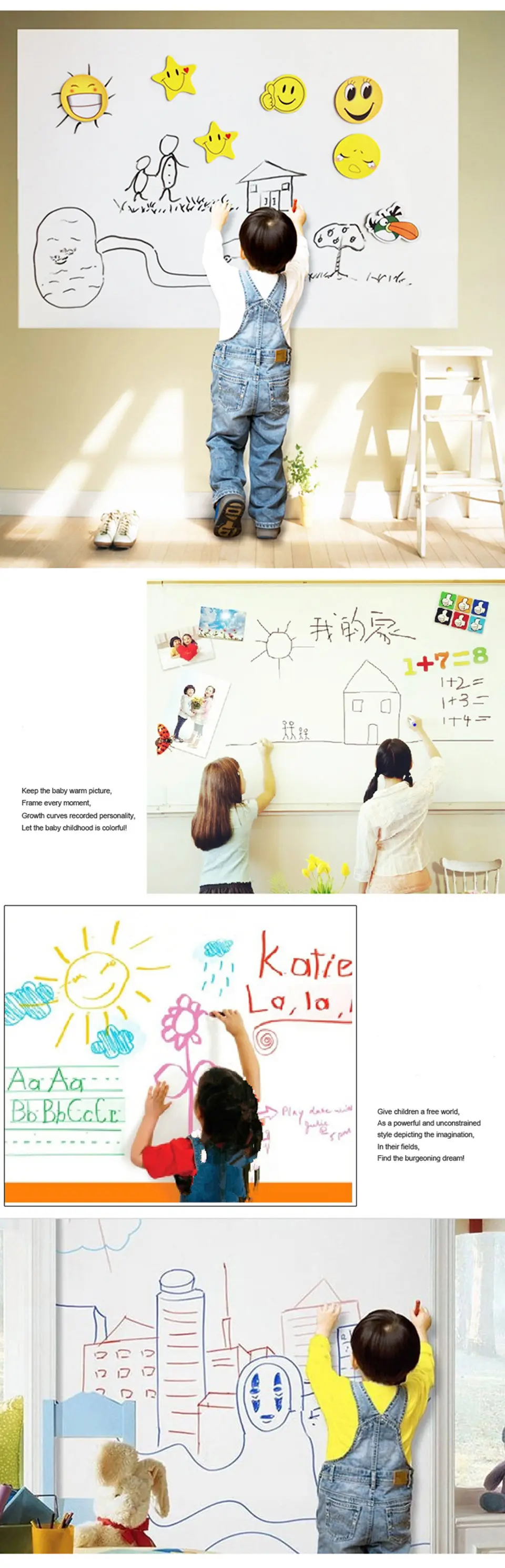 Chalkboard Sticker for Wall Removable Draw Erasable Learning Multifunction Black Board for Kids room School Supplies