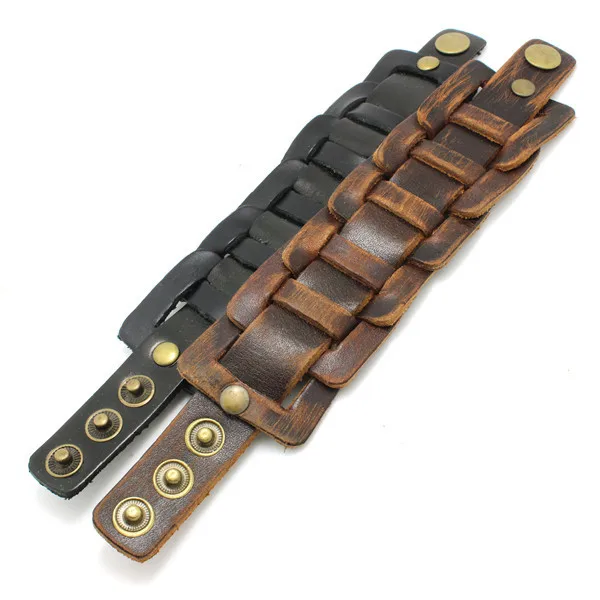 

Fast Shipping Top Quality Genuine Leather Bracelet Popular Cool Man Wholesale Price classic Punk Biker Bracelet