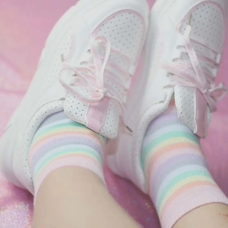 [WPLOIKJD] Молодежные Красивые милые радужные носки для девочек; удобные японские элегантные носки в стиле Харадзюку; Calcetines Mujer