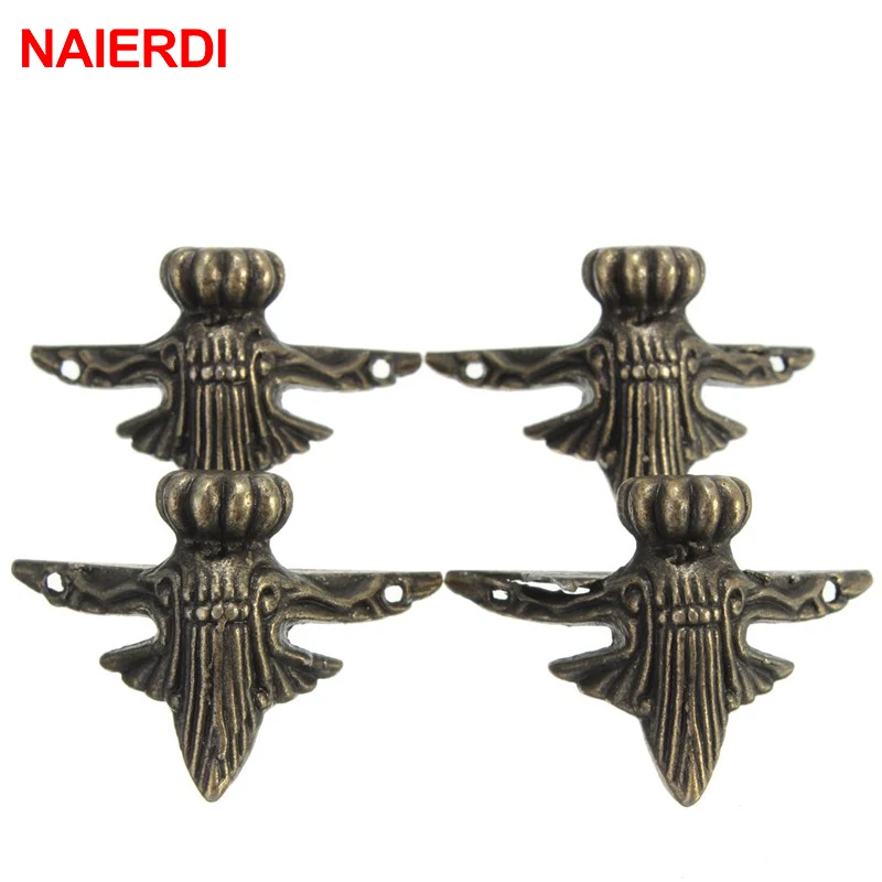 4PCS NAIERDI 40x30mm Antique Wood Box Feet Leg Corner Protector Triangle Rattan Carved Decorative Bracket For Furniture Hardware-5