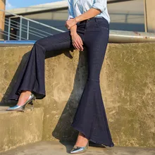 Рыбий хвост модные длинные джинсы брюки для женщин большие расклешенные брюки плюс размер 25-30 джинсовые осенние джинсы нерегулярные