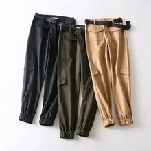 Черные камуфляжные брюки с высокой талией для бега женские карманы хаки женские брюки-карго свободные брюки уличная корейская мода