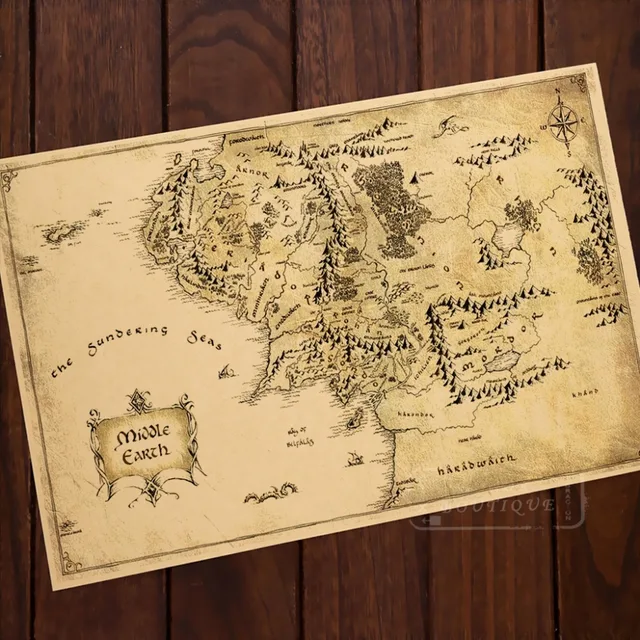 middle earth map living classic vintage retro kraft decorative poster maps wall canvas sticker home bar