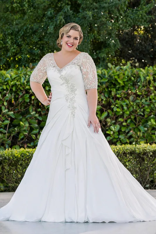 new-v-neck-a-line-wedding-dresses-with-half-sleeves-2014-long-princess-chiffon-bridal-gowns-plus-size-w1352-crystal-handmade-top-selling-hot (3)_