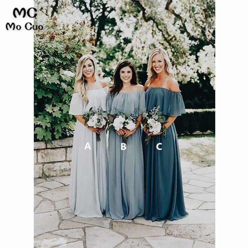 Cheap Off Shoulder Chiffon Custom Long Bridesmaid Dressesss