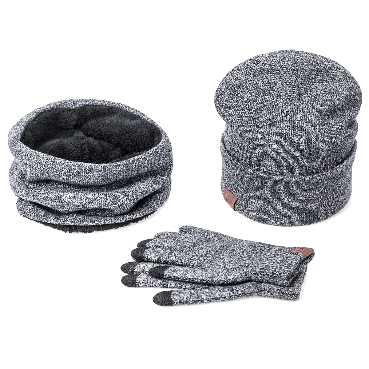 Light Gray Модная зимняя шапка, шарф, перчатки для женщин и мужчин, толстая Хлопковая женская шапка и шарф, набор из шапки и шарфа для женщин, комплект из 3 предметов - Цвет: Light Gray