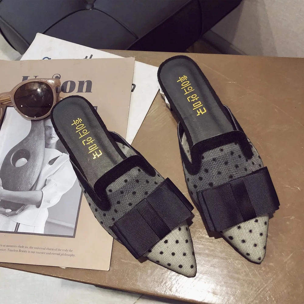 

Chowaring Brand 2019 Spring Summer Fashion Mesh Women Slippers pointed head mules shoes female 2019 spring zapatillas mujer